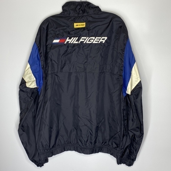 Vintage Tommy Hilfiger Black Windbreaker Track Jacket Size Large 90s - Picture 1 of 9